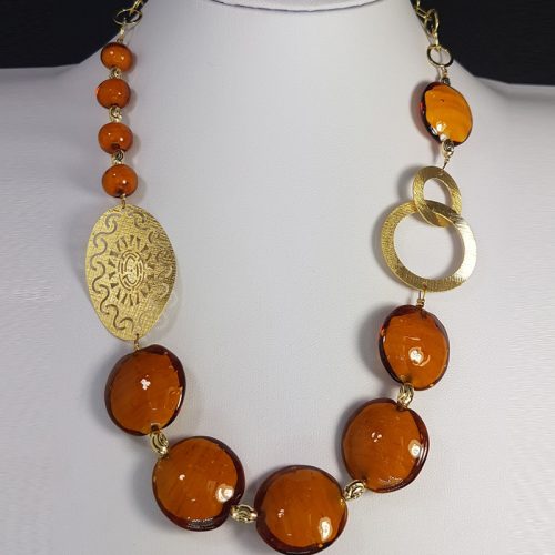 collana fatta mano con argento 925 color oro pietre dure di colore arancione