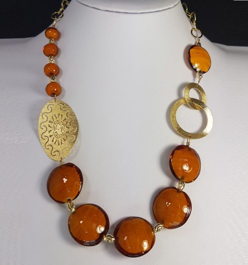 collana fatta mano con argento 925 color oro pietre dure di colore arancione