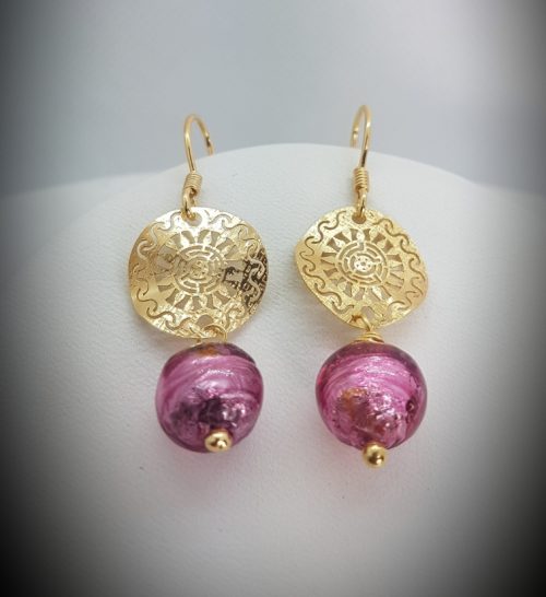 Gold plated Sterling Silver Earrings with Murano Glass