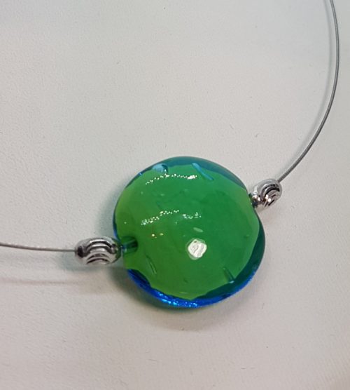 Murano Lens-Sterling SIlver and Steel Pendant Bluegreen 62