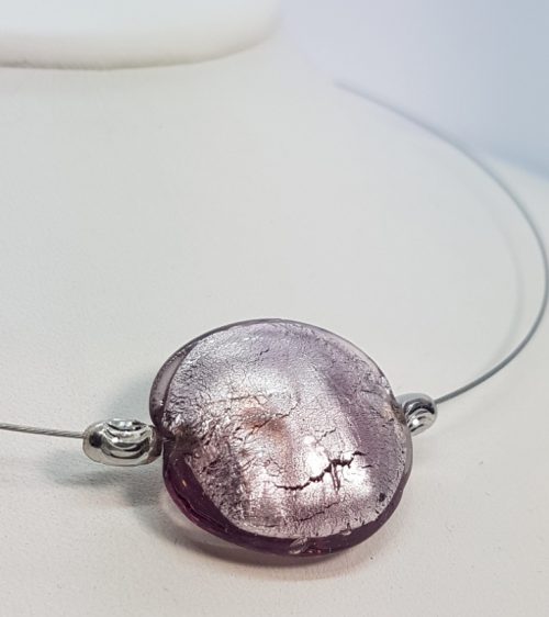 Murano Lens-Sterling SIlver and Steel Pendant Purple 21