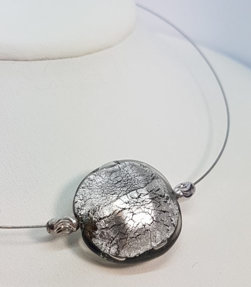 Murano Lens-Sterling SIlver and Steel Pendant Grey23