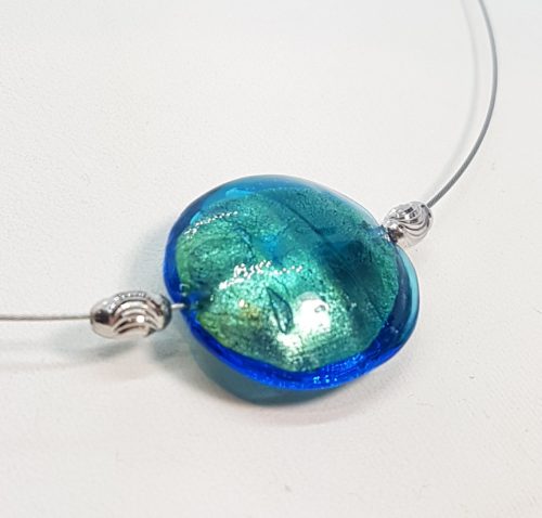Murano Lens-Sterling SIlver and Steel Pendant Greenblue10