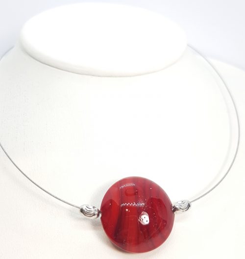 Murano Lens-Sterling SIlver and Steel Pendant Bordeaux31