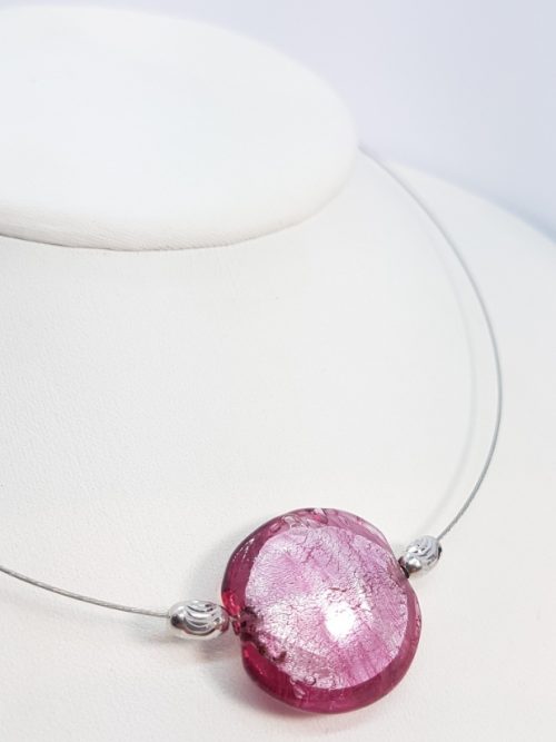 Murano Lens-Sterling SIlver and Steel Pendant Pink20