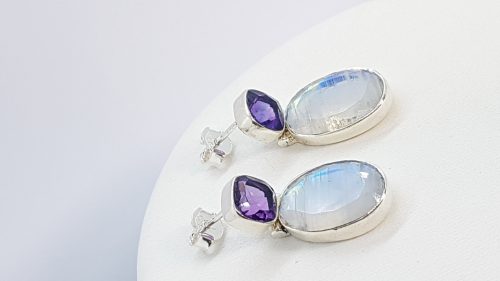 Sterling Silver Earrings with Amethyst and Moonstone