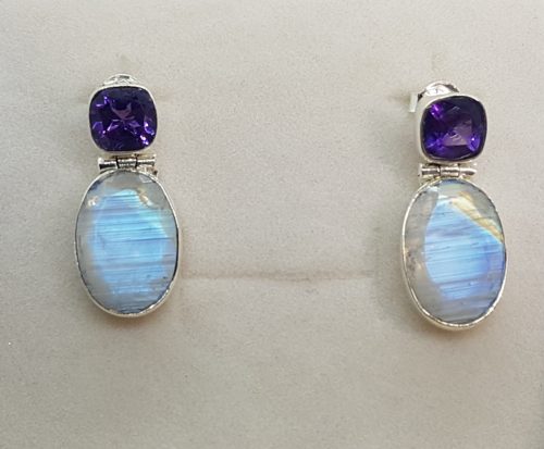 Sterling Silver Earrings with Amethyst and Moonstone