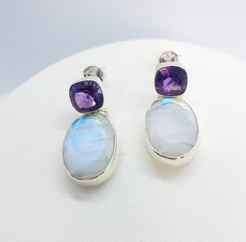 Sterling Silver Earrings with Amethyst and Moonstone