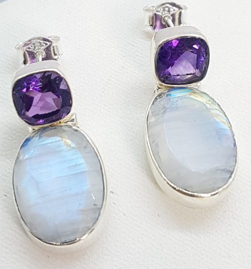 Sterling Silver Earrings with Amethyst and Moonstone