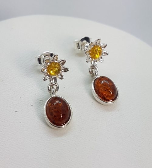 Sterling Silver Earrings with three colour Natural Amber