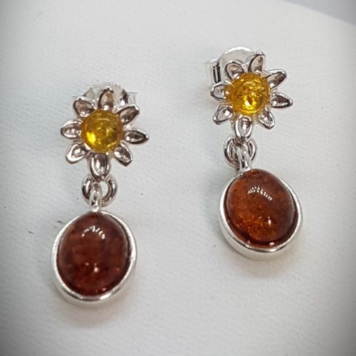 Sterling Silver Earrings with three colour Natural Amber
