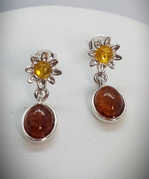 Sterling Silver Earrings with three colour Natural Amber