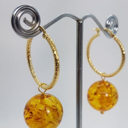 Gold plated Sterling Silver Earrings with Natural Amber