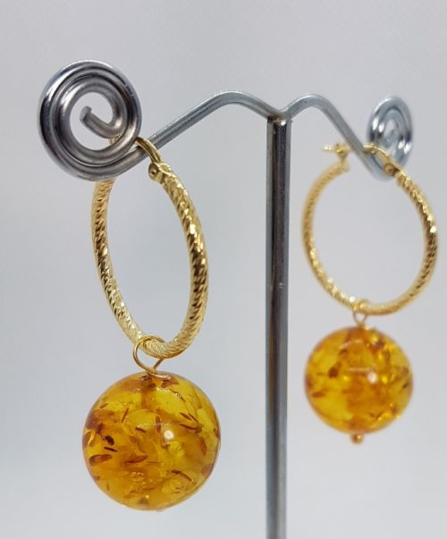 Gold plated Sterling Silver Earrings with Natural Amber