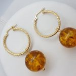 Gold plated Sterling Silver Earrings with Natural Amber