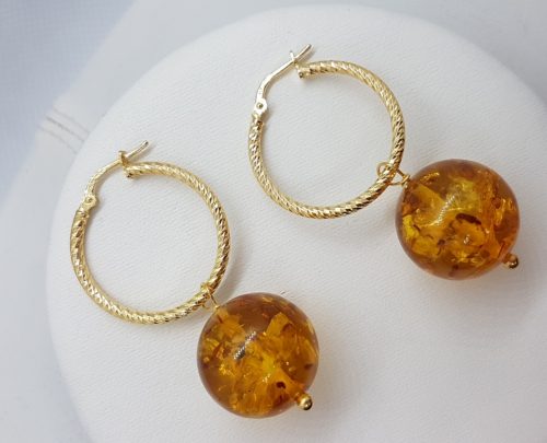 Gold plated Sterling Silver Earrings with Natural Amber