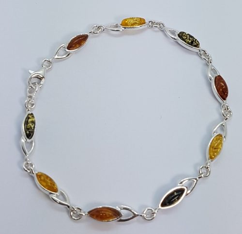 Sterling Silver Bracelet with multicolour Amber