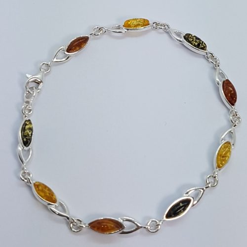 Sterling Silver Bracelet with multicolour Amber