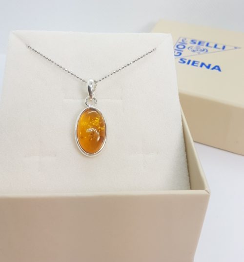 Sterling Silver Pendant with natural honey Amber