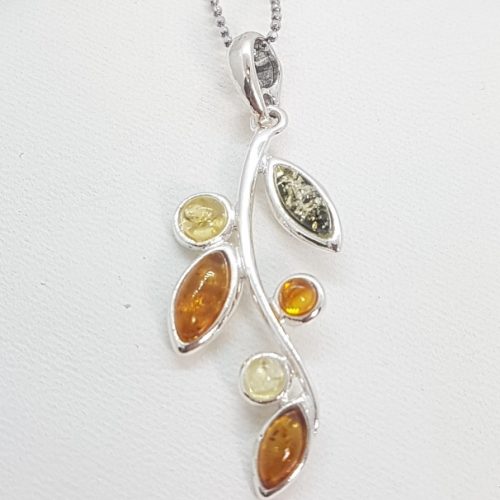 Sterling Silver Pendant with natural multicolour Amber