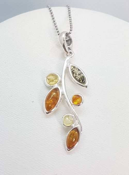 Sterling Silver Pendant with natural multicolour Amber