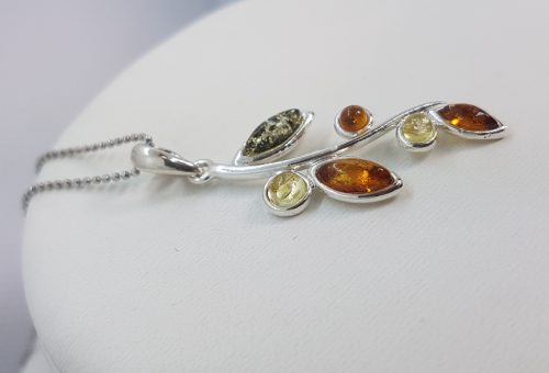 Sterling Silver Pendant with natural multicolour Amber