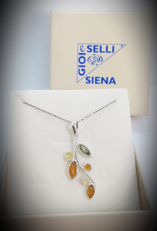 Sterling Silver Pendant with natural multicolour Amber