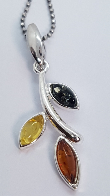 Sterling Silver Pendant with natural multicolour Amber
