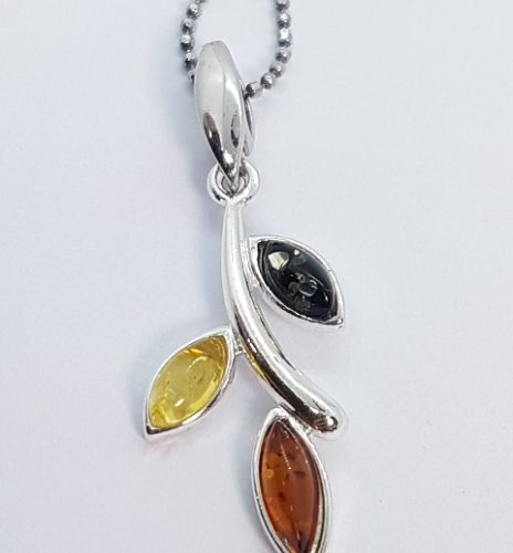 Sterling Silver Pendant with natural multicolour Amber