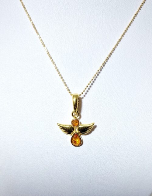 Amber angel pendant - Sterling silver