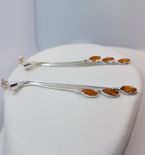 Sterling Silver Earrings with Natural Amber