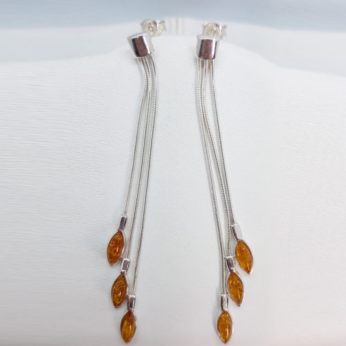 Sterling Silver Earrings with Natural Amber