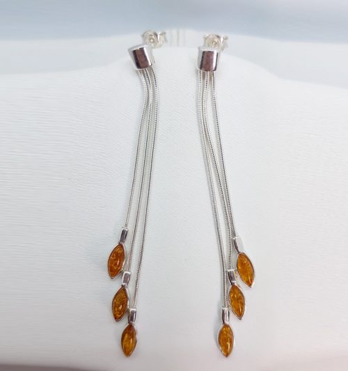 Sterling Silver Earrings with Natural Amber