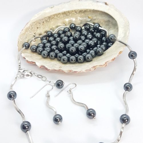 Collana di perle di Fiume con cuore in Ambra e Argento 925- GioieSelli