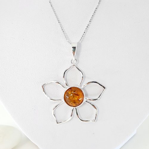 Amber flower pendant