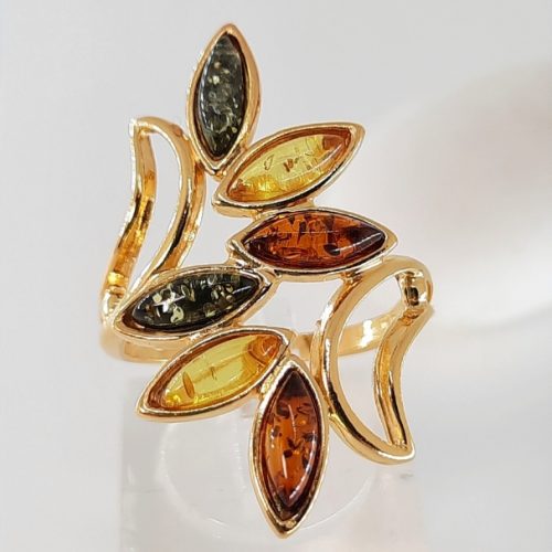 Multicolour amber ring and silver