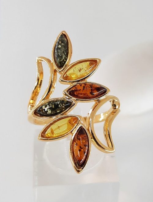 Multicolour amber ring and silver