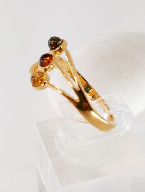 Multicolour amber ring and silver