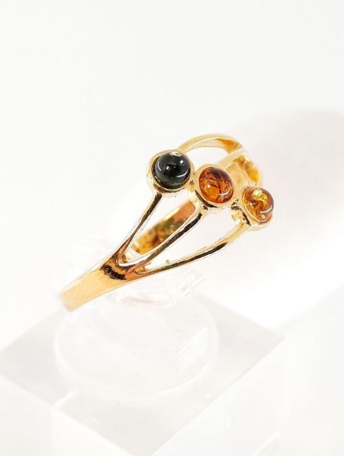 Multicolour amber ring and silver