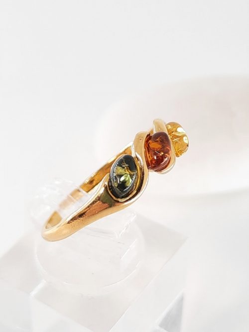 Multicolour amber ring and silver