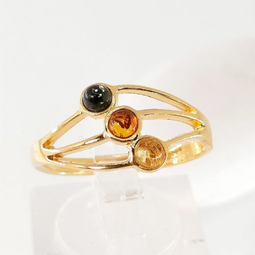 Multicolour amber ring and silver