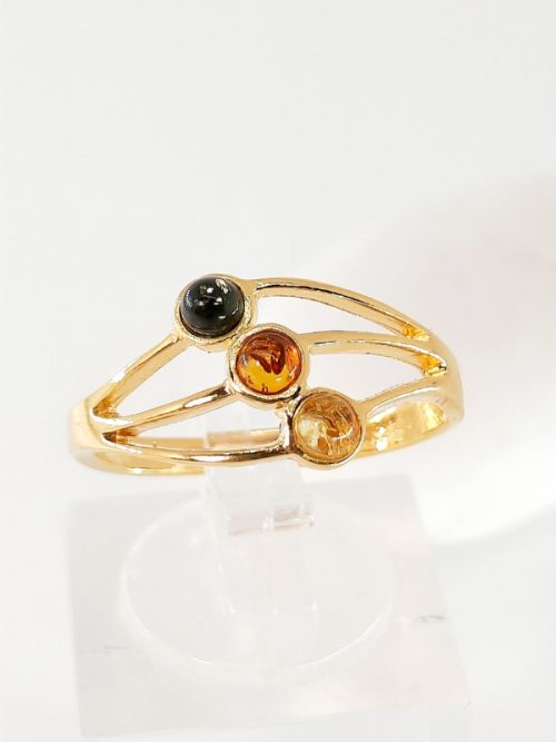 Multicolour amber ring and silver