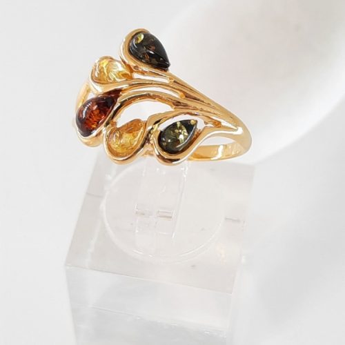 Multicolour amber ring and silver