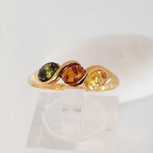 Multicolour amber ring and silver