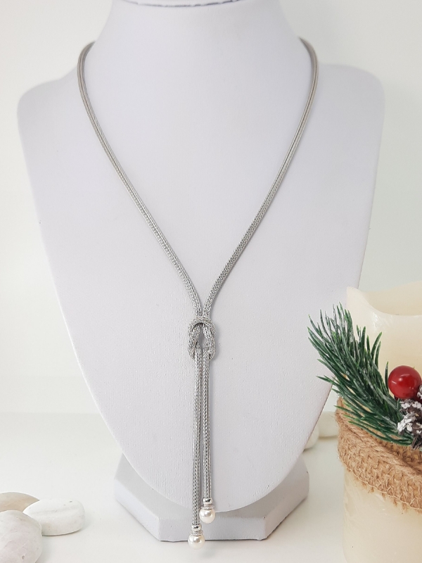 Amberta Collana Con Perla D'Acqua Dolce In Argento 925 - Gioiello Donna A Goccia, Catena Lunga 45 Cm, Eleganza Minimal