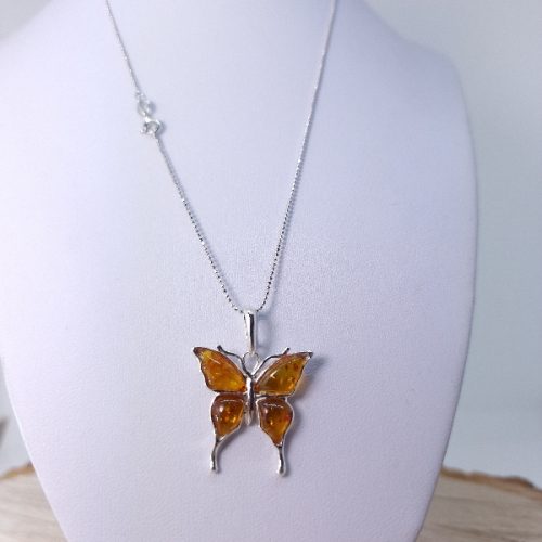 Butterfly pendant in Amber and Silver
