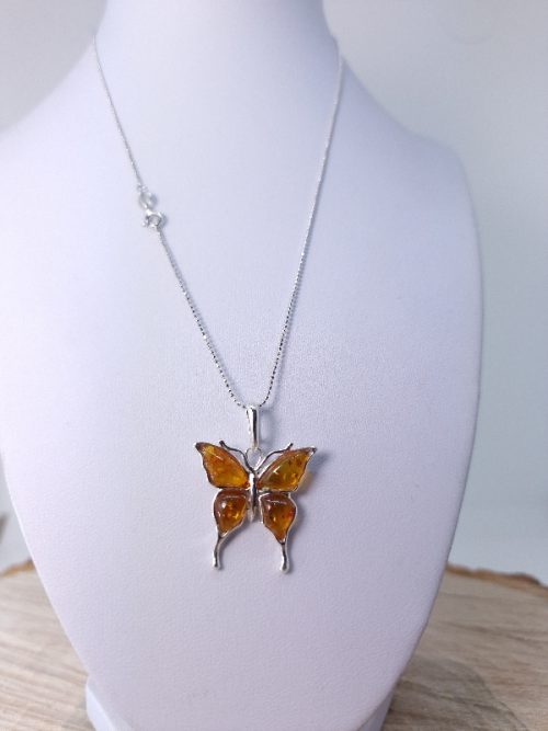 Butterfly pendant in Amber and Silver