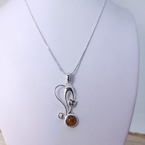 Amber cat and sterling silver pendant