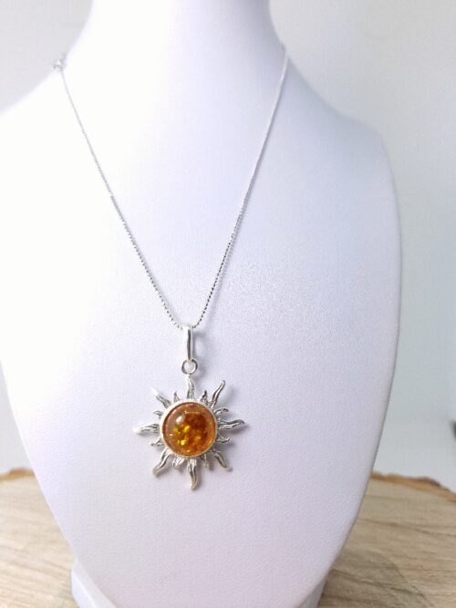 Amber sun pendant - Sterling silver