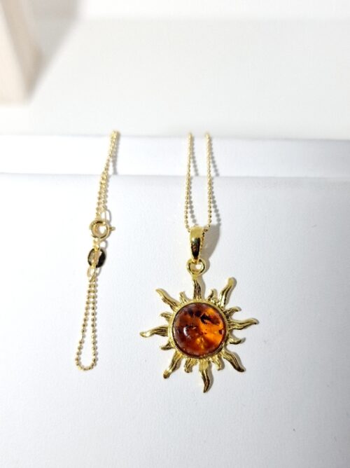 Amber sun pendant - Sterling silver